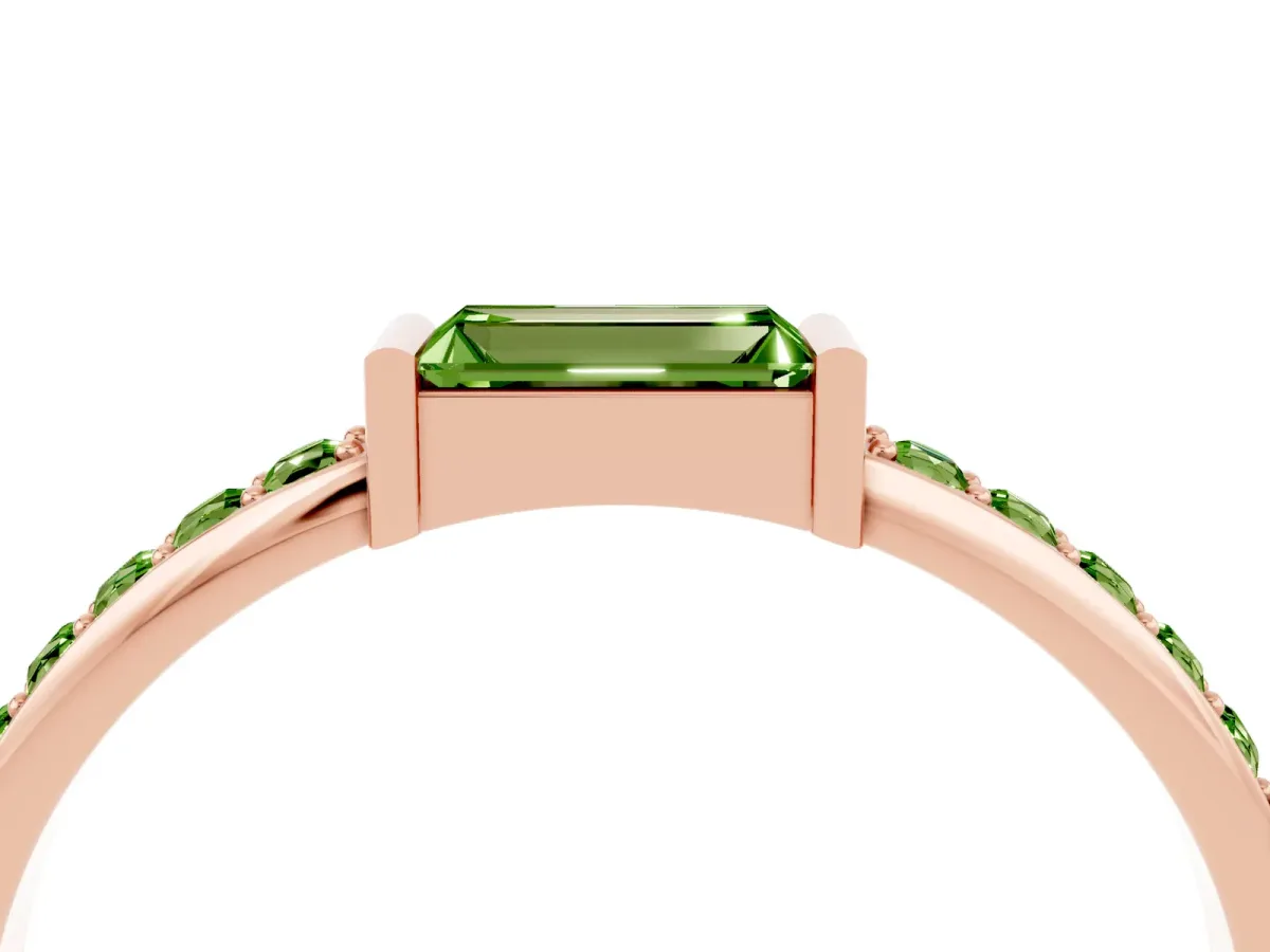 Baguette Peridot Pavé Band with Bar Setting Rose gold