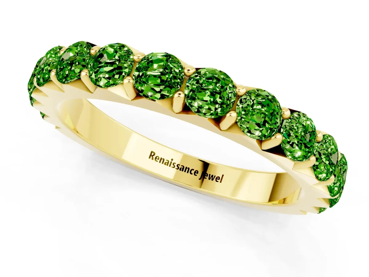Round Peridot Half Eternity Band with Classic Prong Setting Yellow gold