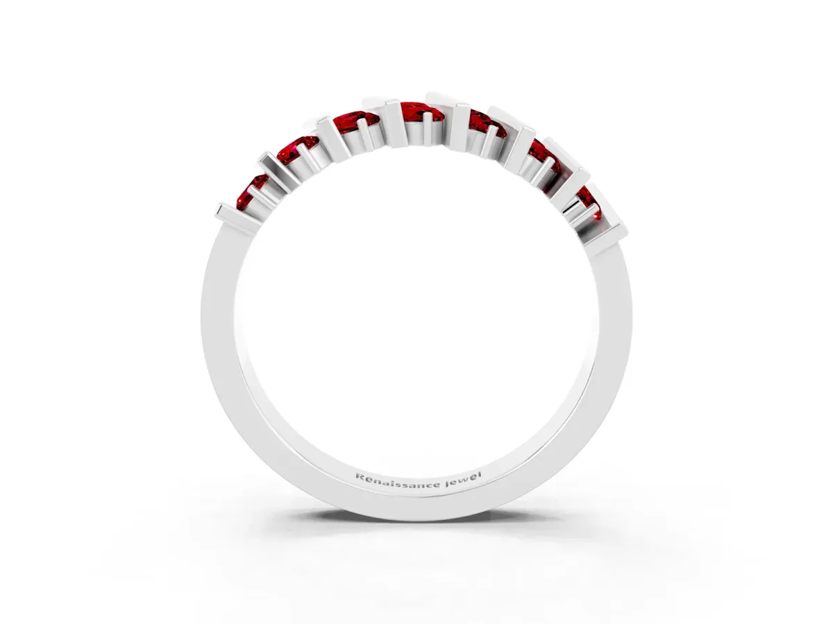 Channel Set Round Ruby Anniversary Band with Vertical Prongs Silver