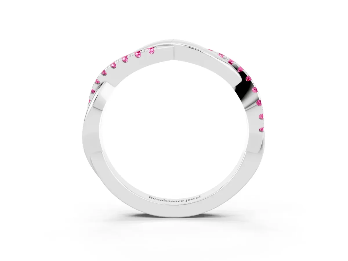 Round Pink Sapphire Twisted Infinity Band with Prong Setting Silver