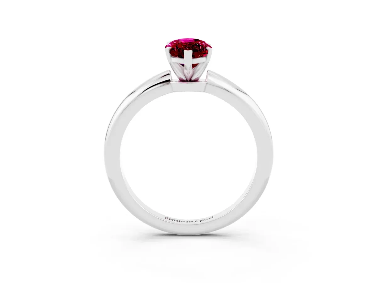Marquise Cut Garnet Solitaire Ring with Six-Prong Setting and Classic Band Silver