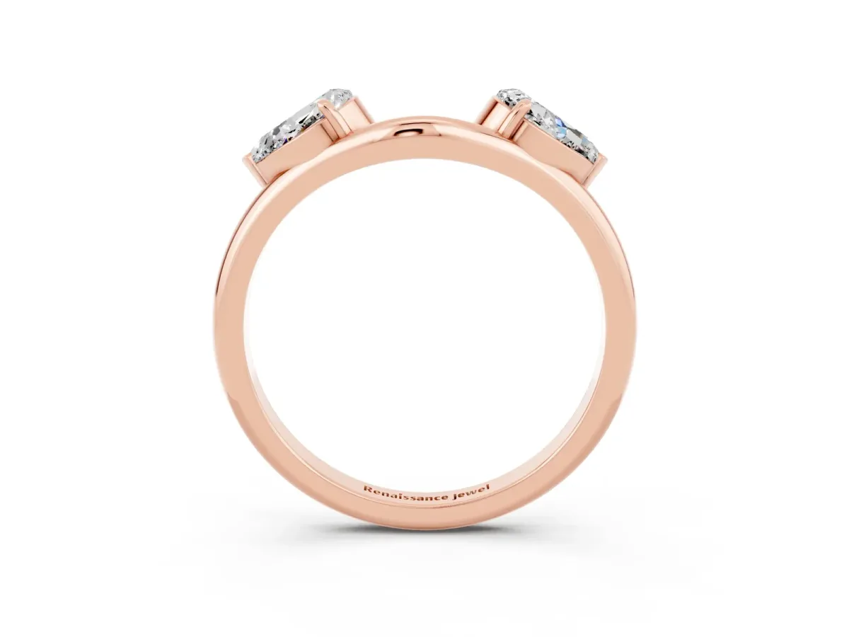 Two-Stone Pear Moissanite Bypass Ring with Prong Setting Rose gold
