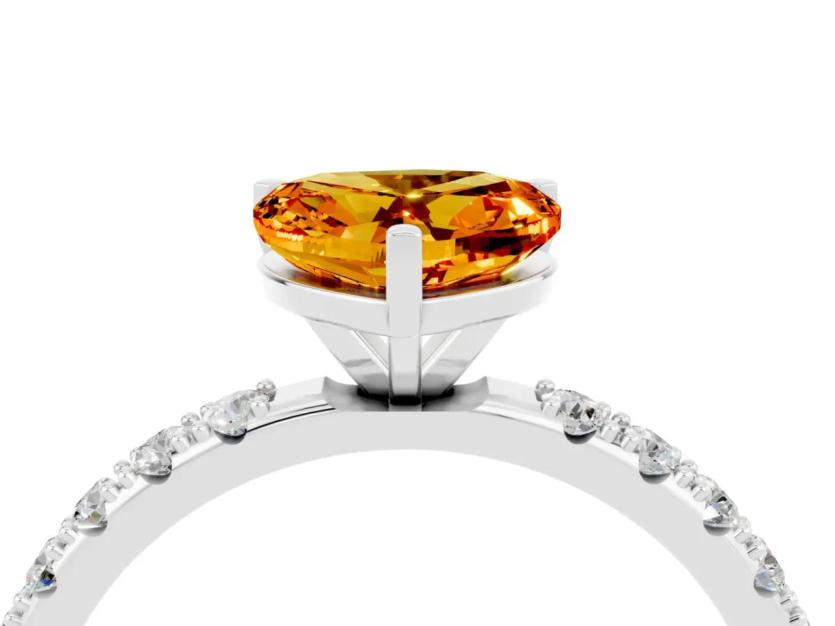 Heart Cut Citrine Solitaire Pavé Band with Four-Prong Setting Silver