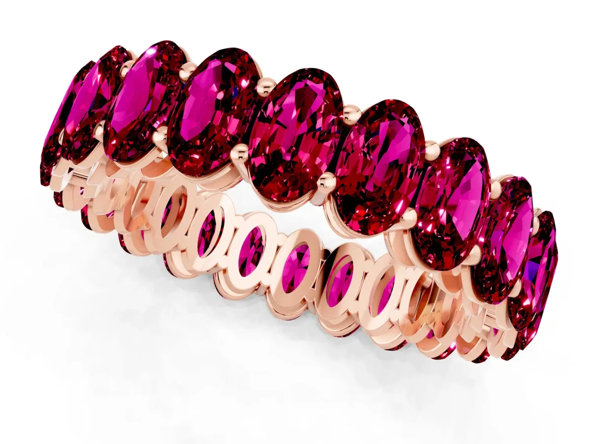 Oval Cut Garnet Eternity Band with Shared Prong Setting Rose gold