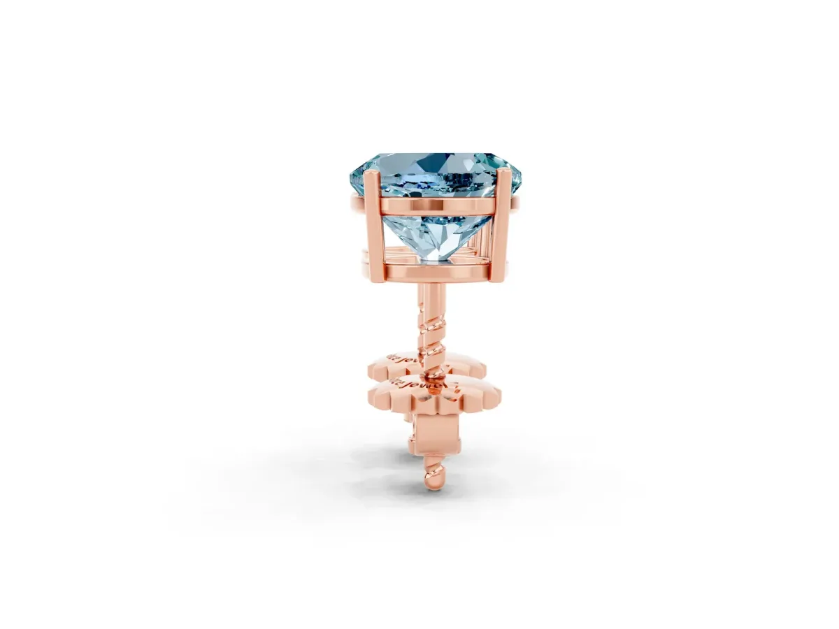 Round Cut Aquamarine Stud Earrings Rose gold