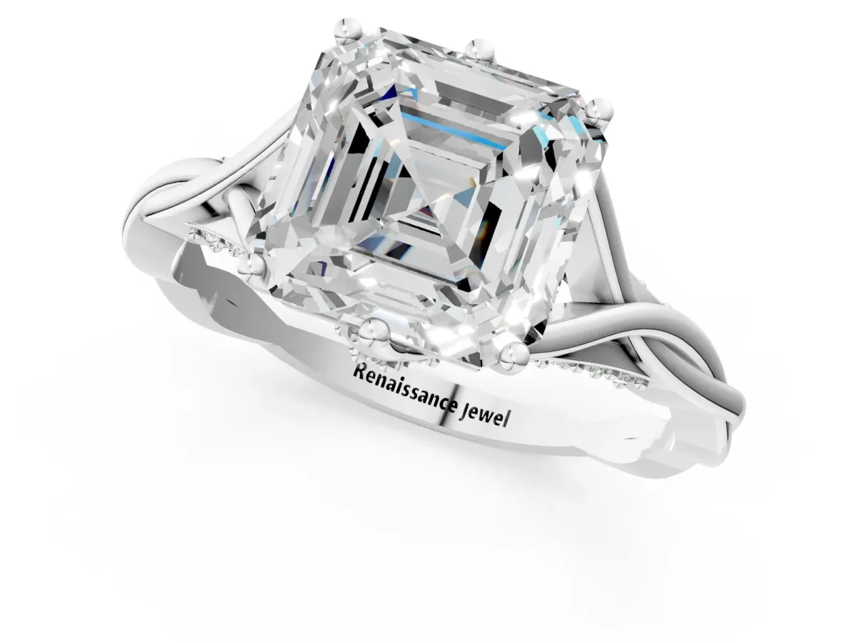 Asscher Cut Solitaire Twist Band Six-Prong Setting Platinum