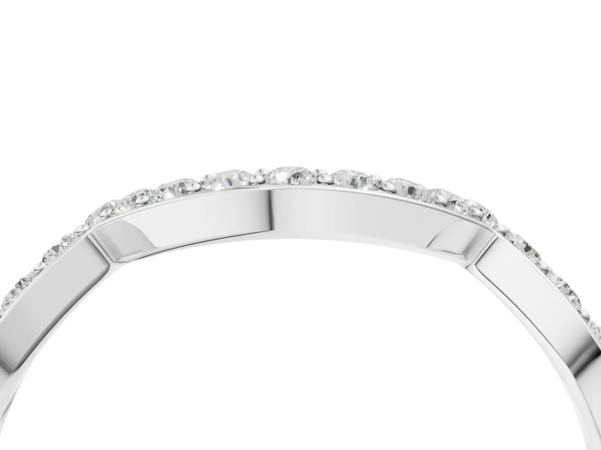 Curved Pave Round Diamond Contour Band with Shared Prong Setting Platinum
