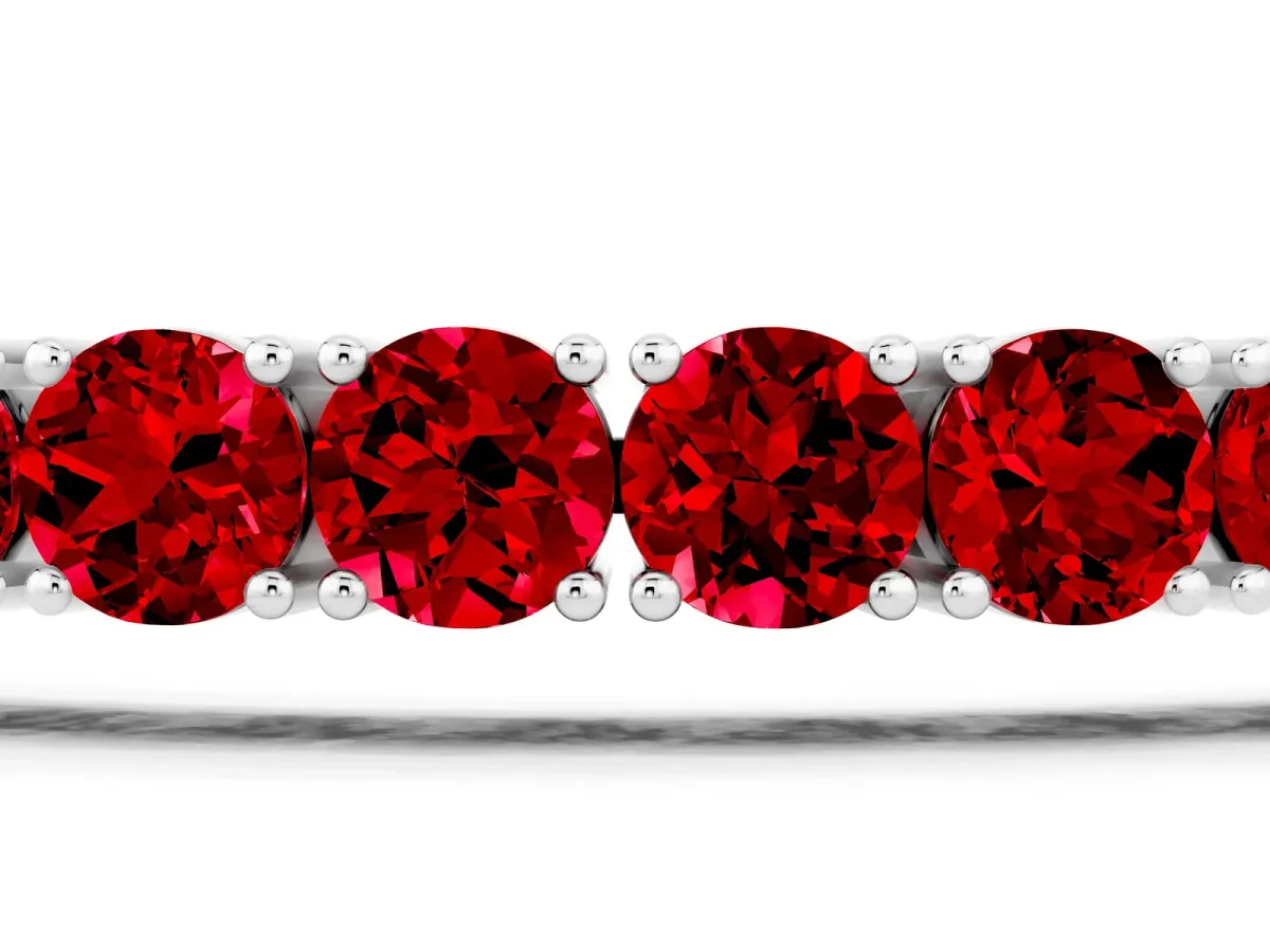 Round Brilliant Ruby Tennis Bracelet with Prong Setting White gold