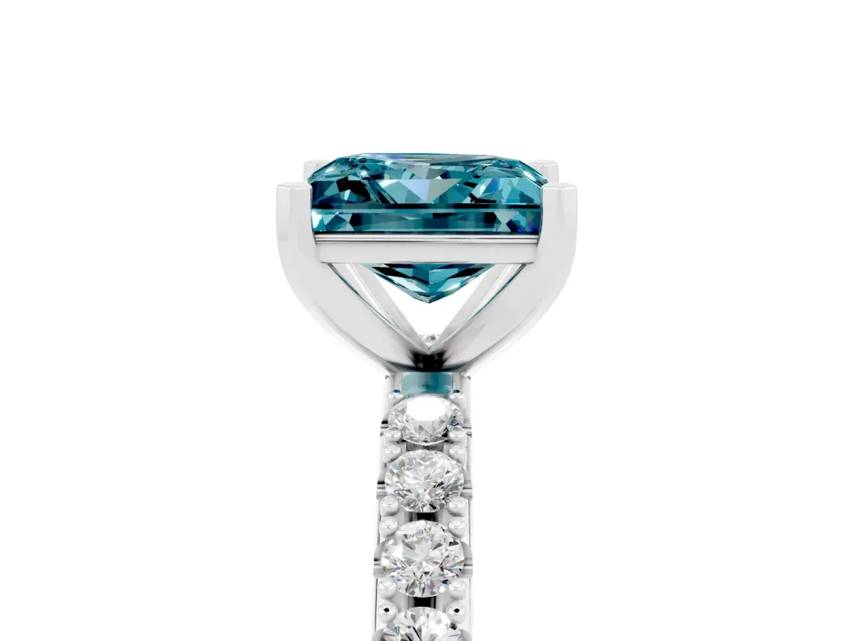 Princess Cut Blue Topaz Solitaire Pavé Band with Four-Prong Setting Silver