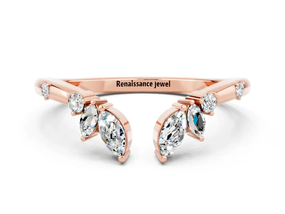 Open Marquise Cluster Moissanite Band with Prong Setting Rose gold