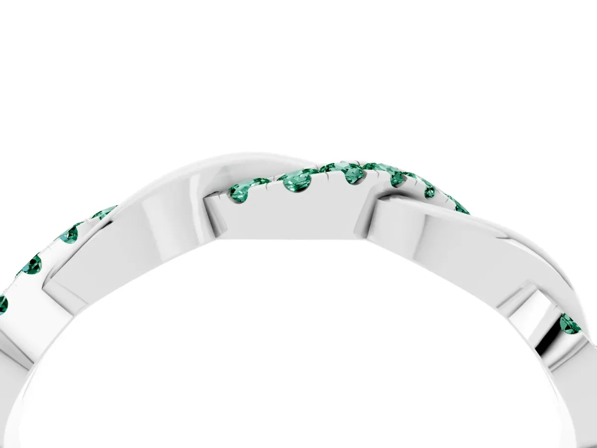 Pavé Round Green Sapphire Twist Eternity Band with Shared Prong Setting Silver