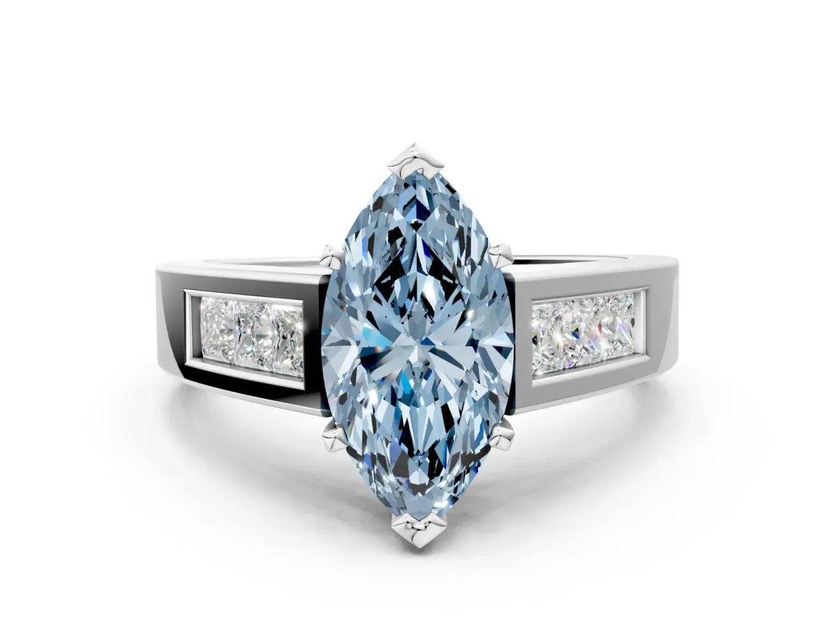 Fancy Blue Marquise Cut Cut Channel Set Solitaire Ring with Four-Prong Setting Silver