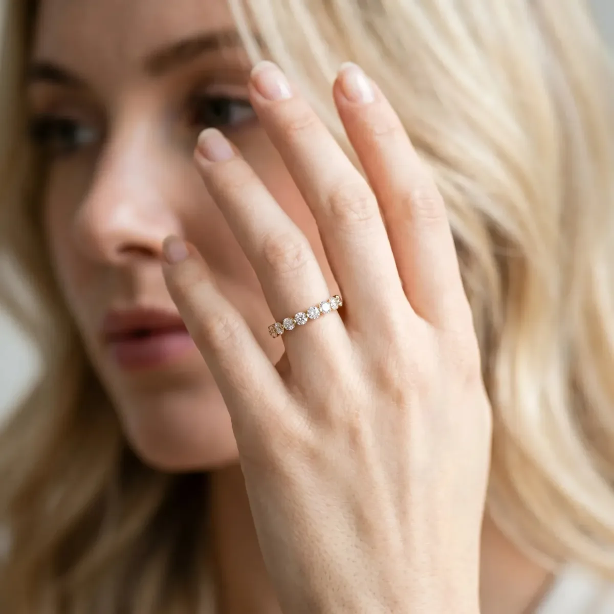 Round Diamond Channel Set Eternity Band Yellow gold