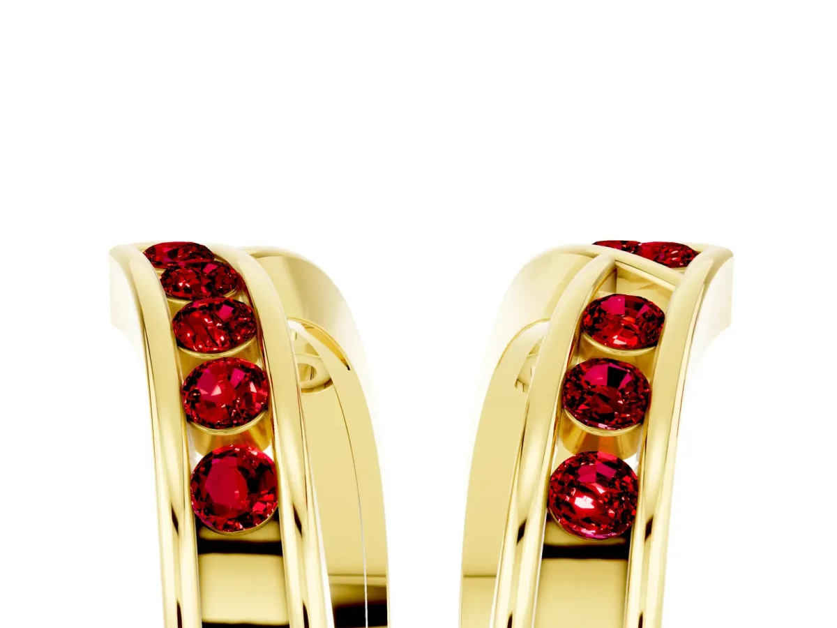 Round Ruby Channel-Set Chevron Band Yellow gold