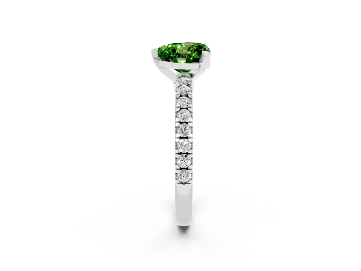 Heart Cut Solitaire Peridot with Pavé Band and Four-Prong Setting Silver