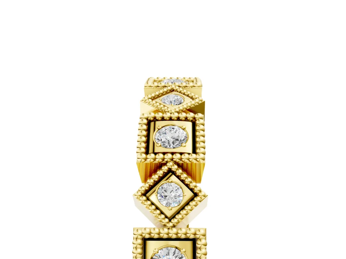 Milgrain Square Diamond Eternity Band with Bezel Setting Yellow gold