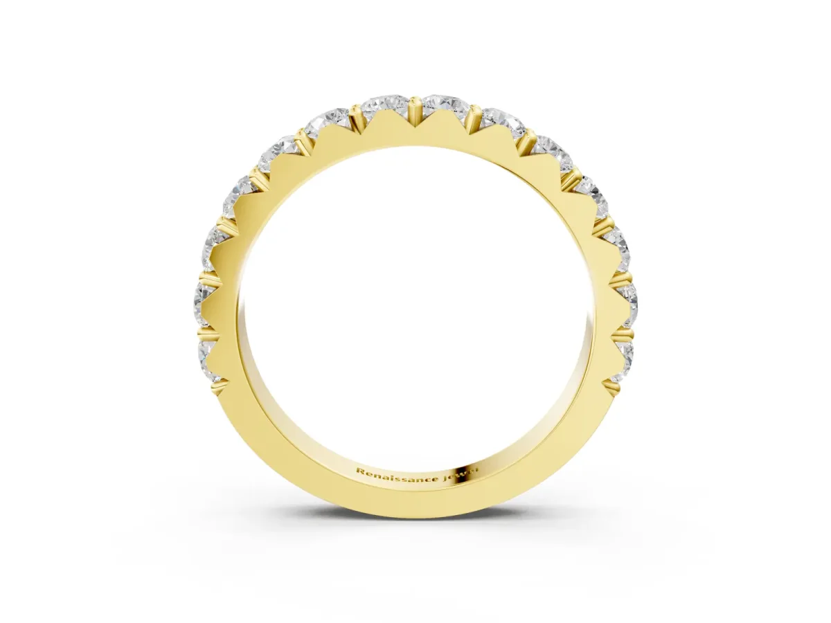Round Diamond Half Eternity Band with Classic Prong Setting Yellow gold