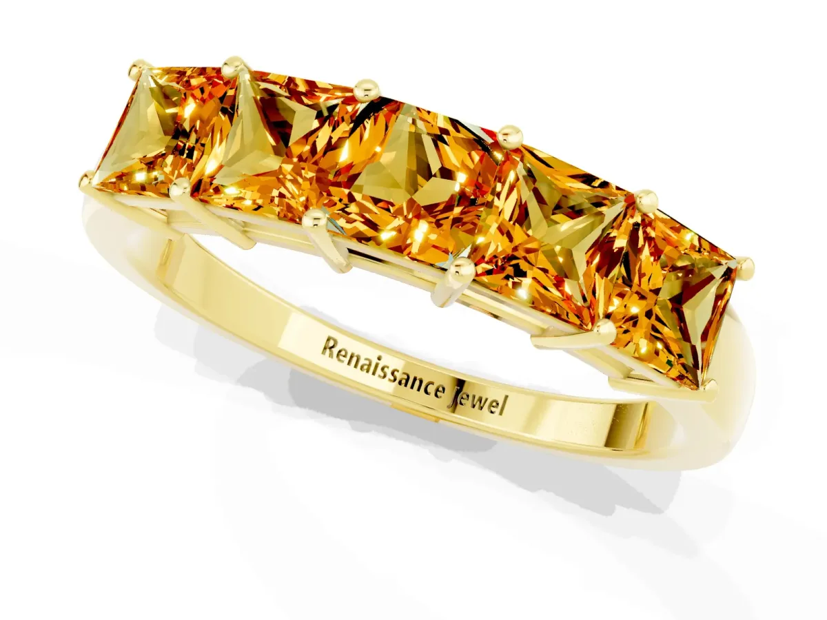 Princess Cut Five-Stone Citrine Band with Prong Setting Yellow gold