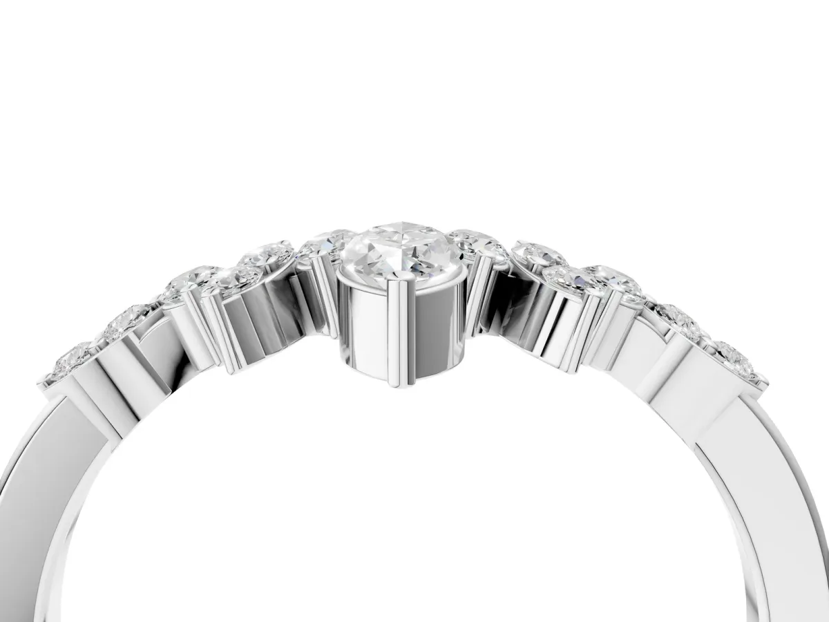 Marquise and Round Diamond Chevron Band with Prong Setting Platinum