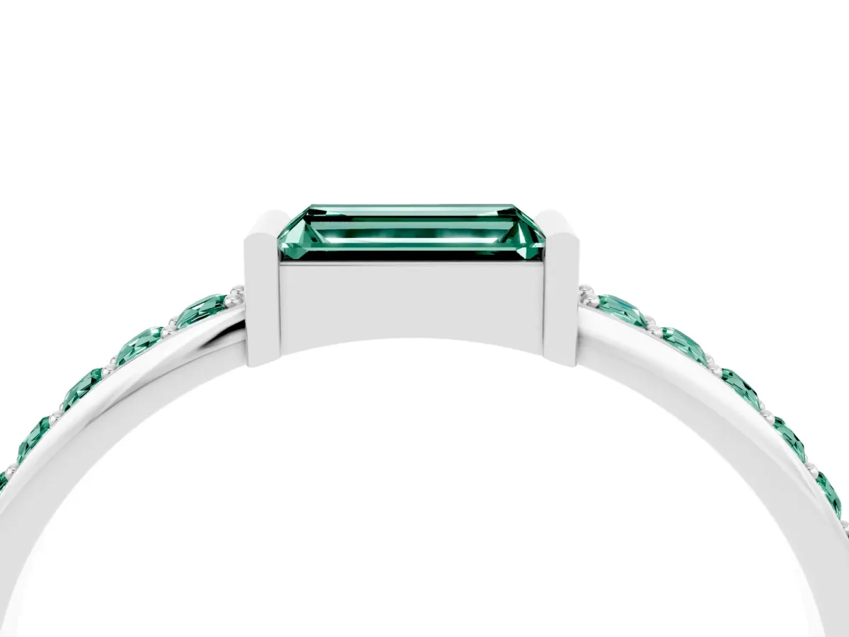 Baguette Green Sapphire Pavé Band with Bar Setting Silver