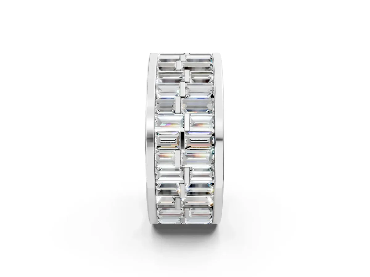 Baguette Diamond Staggered Two-Row Mens Band White gold