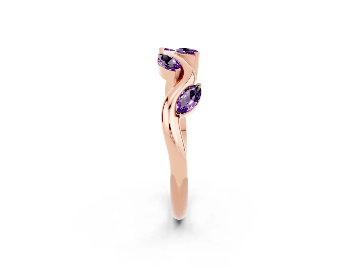 Marquise Amethyst Twisted Band with Prong Setting Rose gold