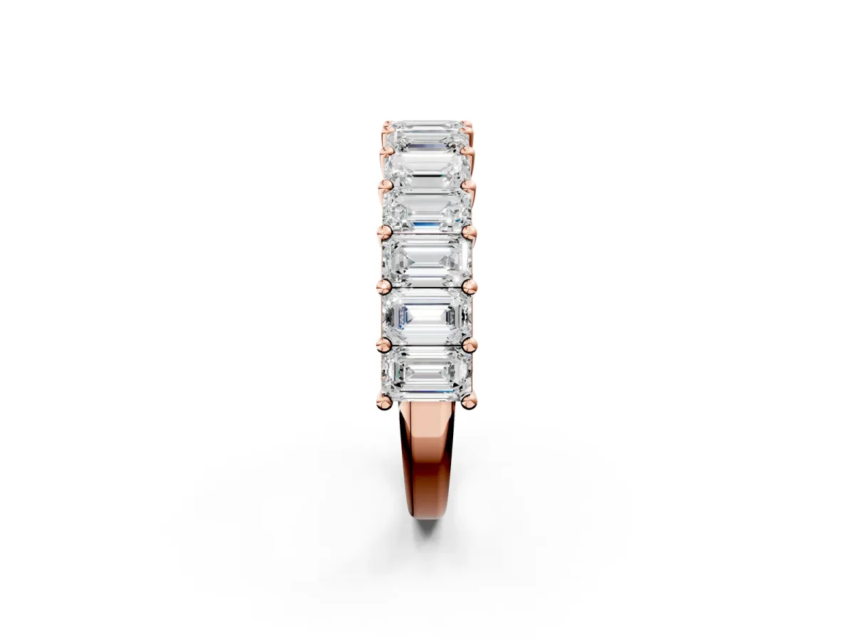 emerald Cut half eternity band with shared prong setting Rose gold