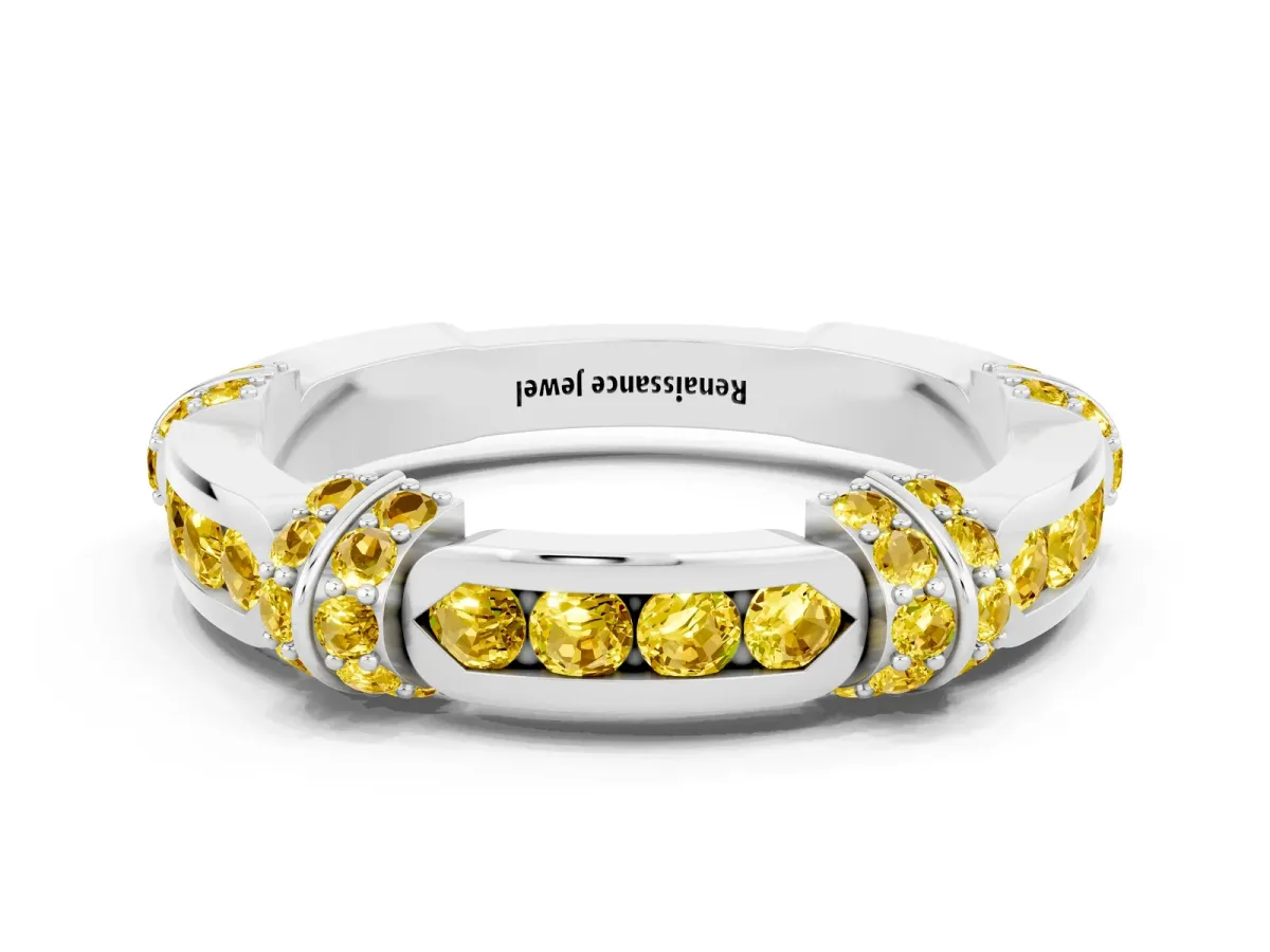 Pavé Round Yellow Sapphire Link Band with Bezel Setting Silver