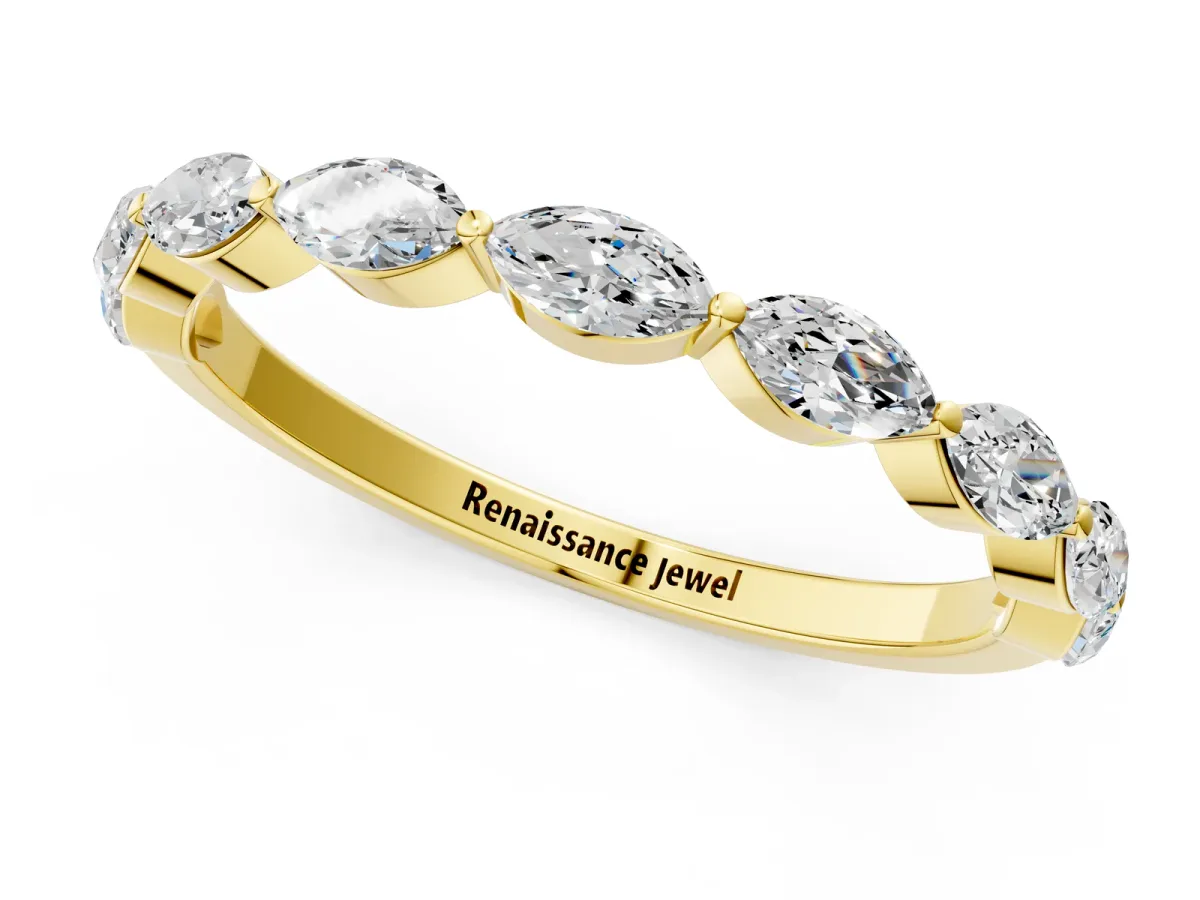 Marquise Diamond Half Eternity Band with Prong Setting Yellow gold