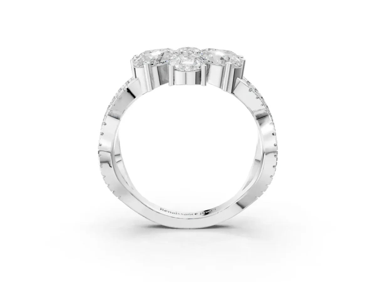 Pear Diamond Floral Ring with Round Diamond Accents Platinum