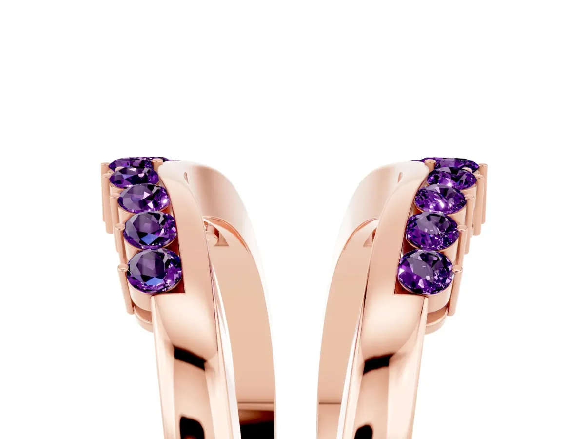Round Amethyst Chevron Contour Band with Prong Setting Rose gold