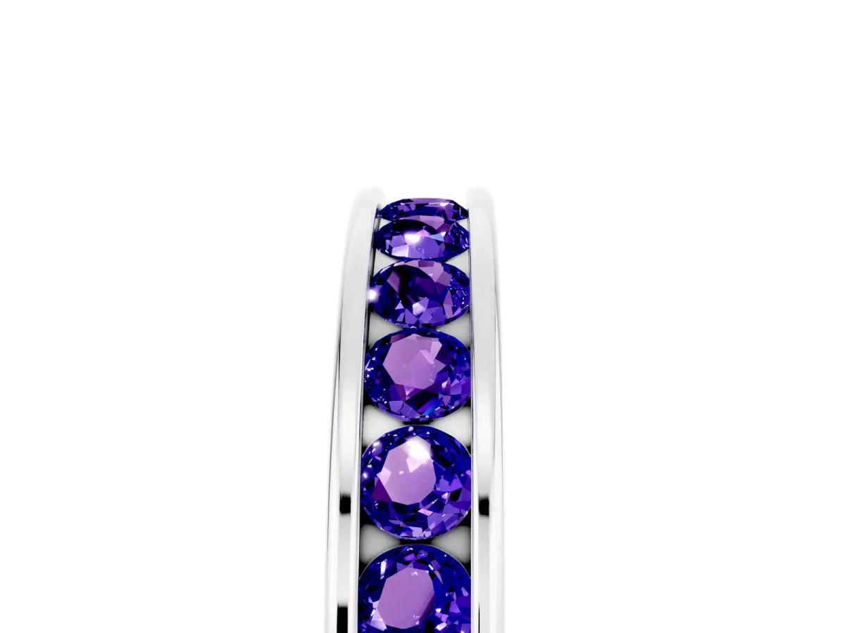 Channel Set Round Tanzanite Eternity Band Silver