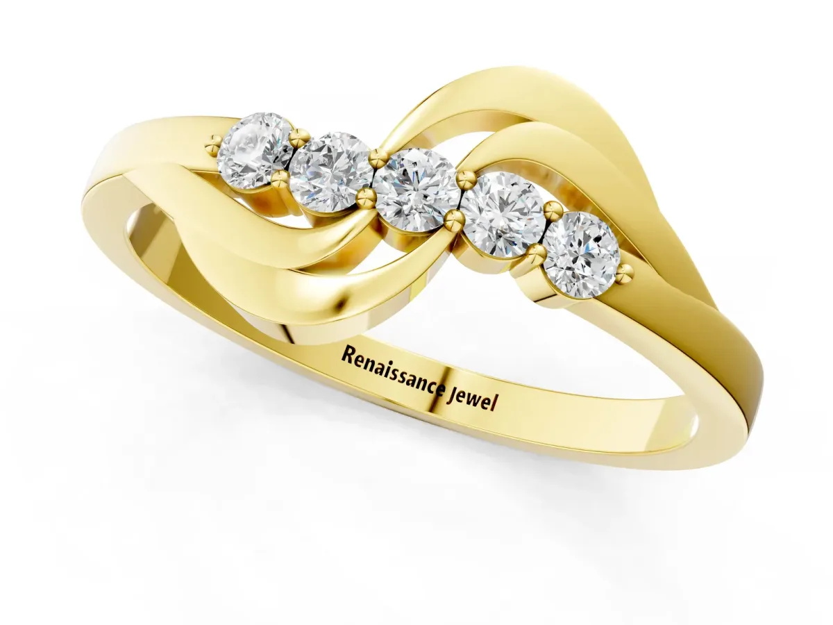 Five-Stone Round Diamond Crossover Band with Prong Setting Yellow gold