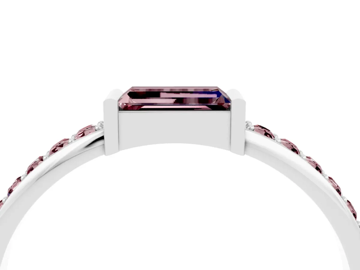 Baguette Morganite Pavé Band with Bar Setting Silver
