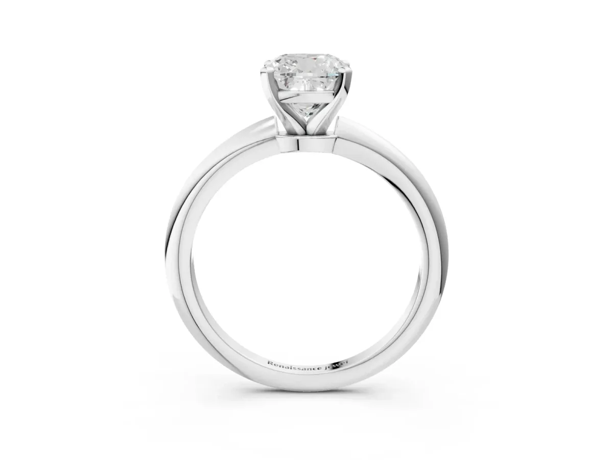 Cushion Cut Diamond Solitaire Ring with Six-Prong Setting and Classic Band Silver