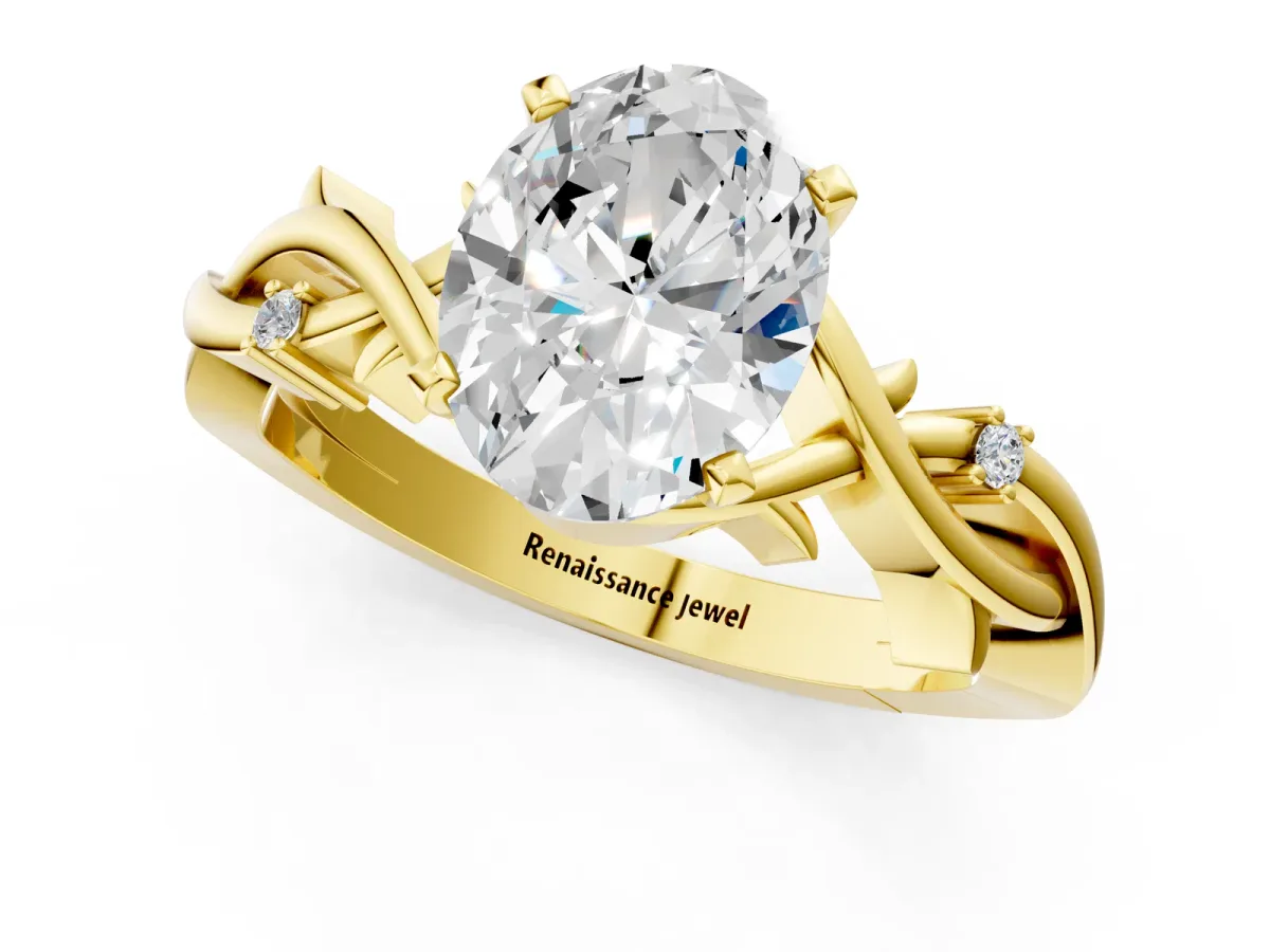Oval Cut Diamond Solitaire Ring with Twisted Band and Prong Setting Yellow gold