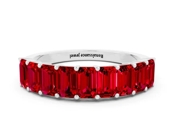 Emerald Cut Ruby Prong-Set Eternity Band Platinum