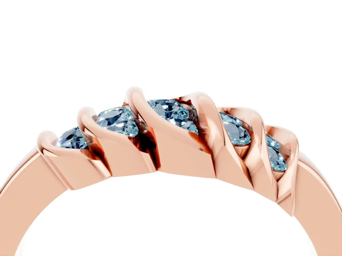 Round Aquamarine Multi-Row Crossover Band Rose gold