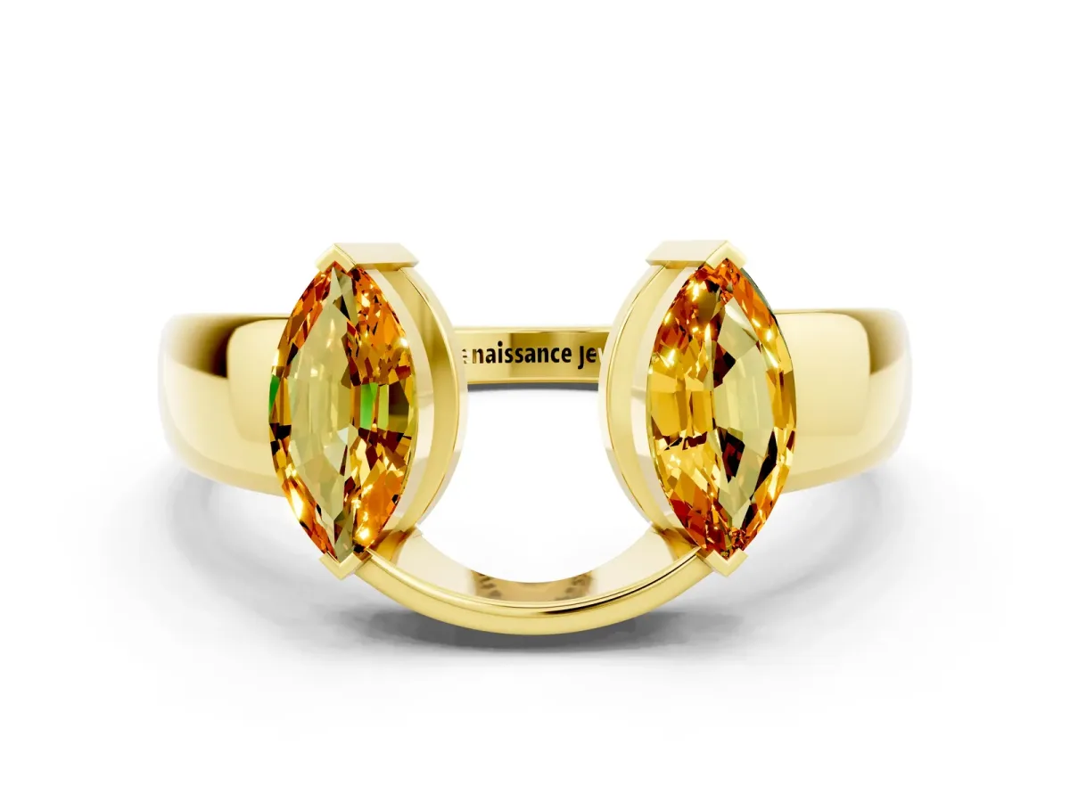 Marquise Citrine Open Band Ring with Tension Setting Yellow gold