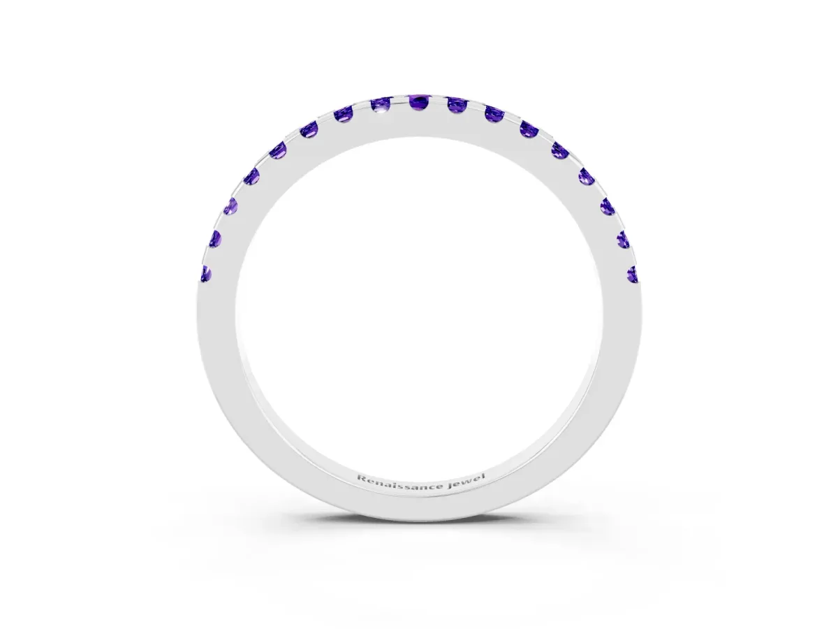 Round Tanzanite Pavé Set Eternity Band with Micro Prong Setting Silver