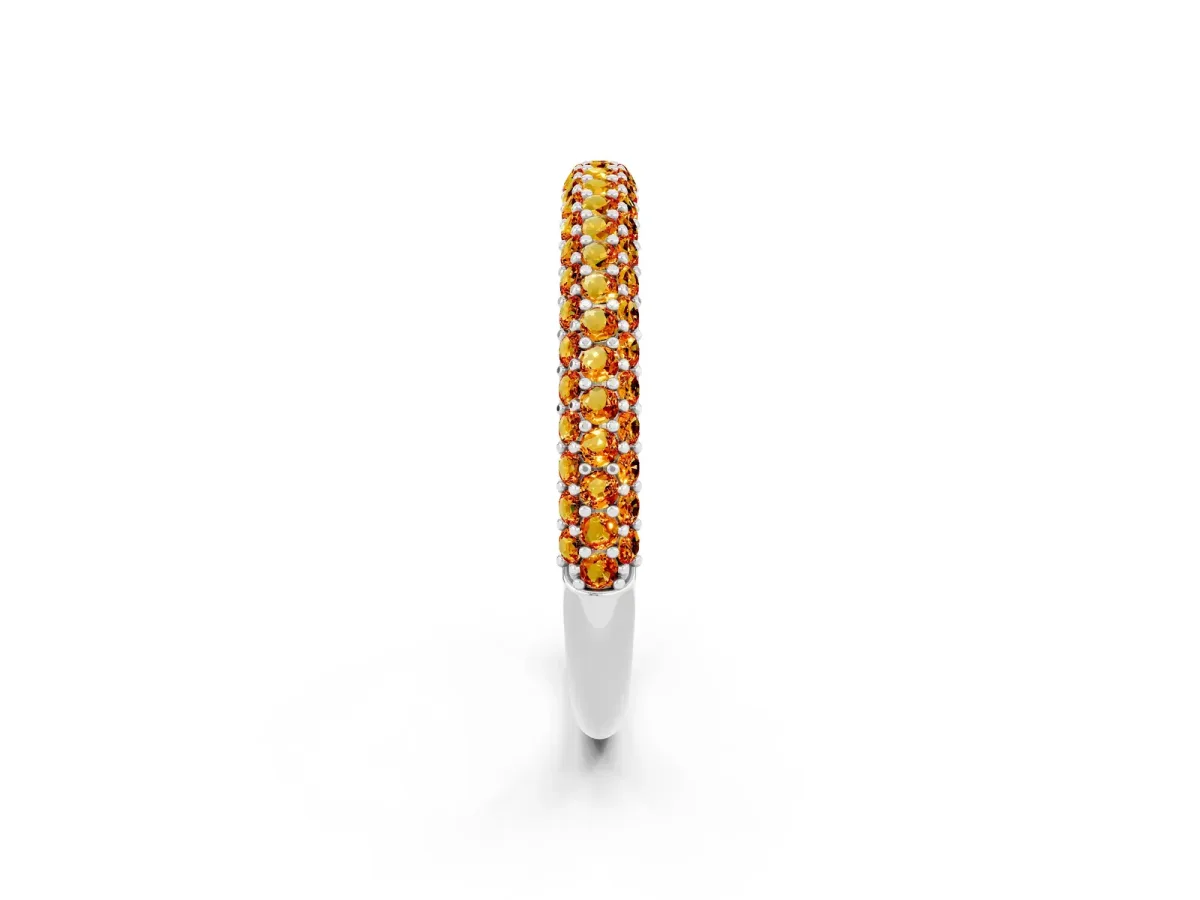 Round Citrine Pavé Eternity Band with Shared Prong Setting Silver