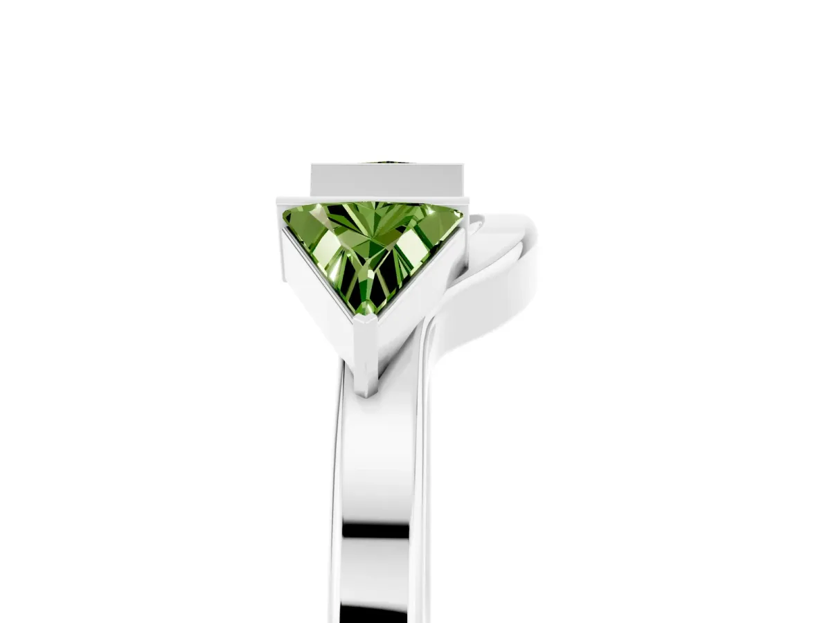 Trillion Peridot Open Band Ring with Bezel Setting White gold