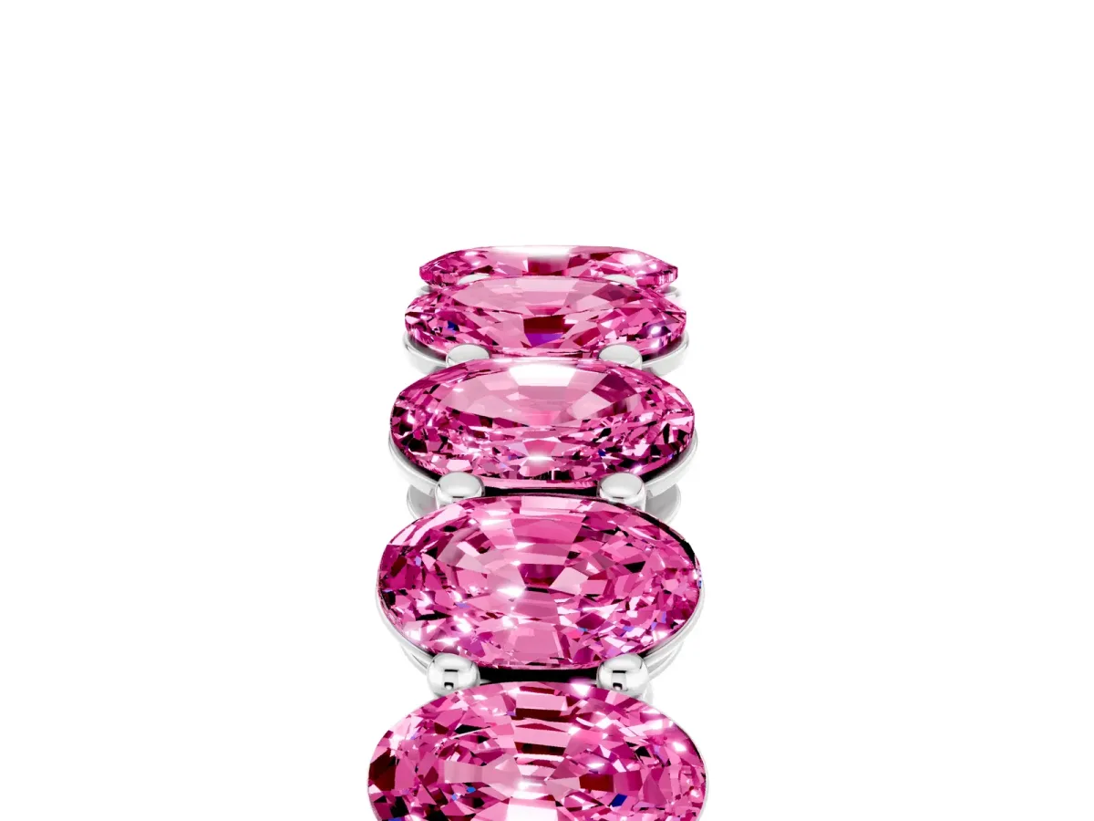 Oval Cut Pink Sapphire Eternity Band with Shared Prong Setting Platinum
