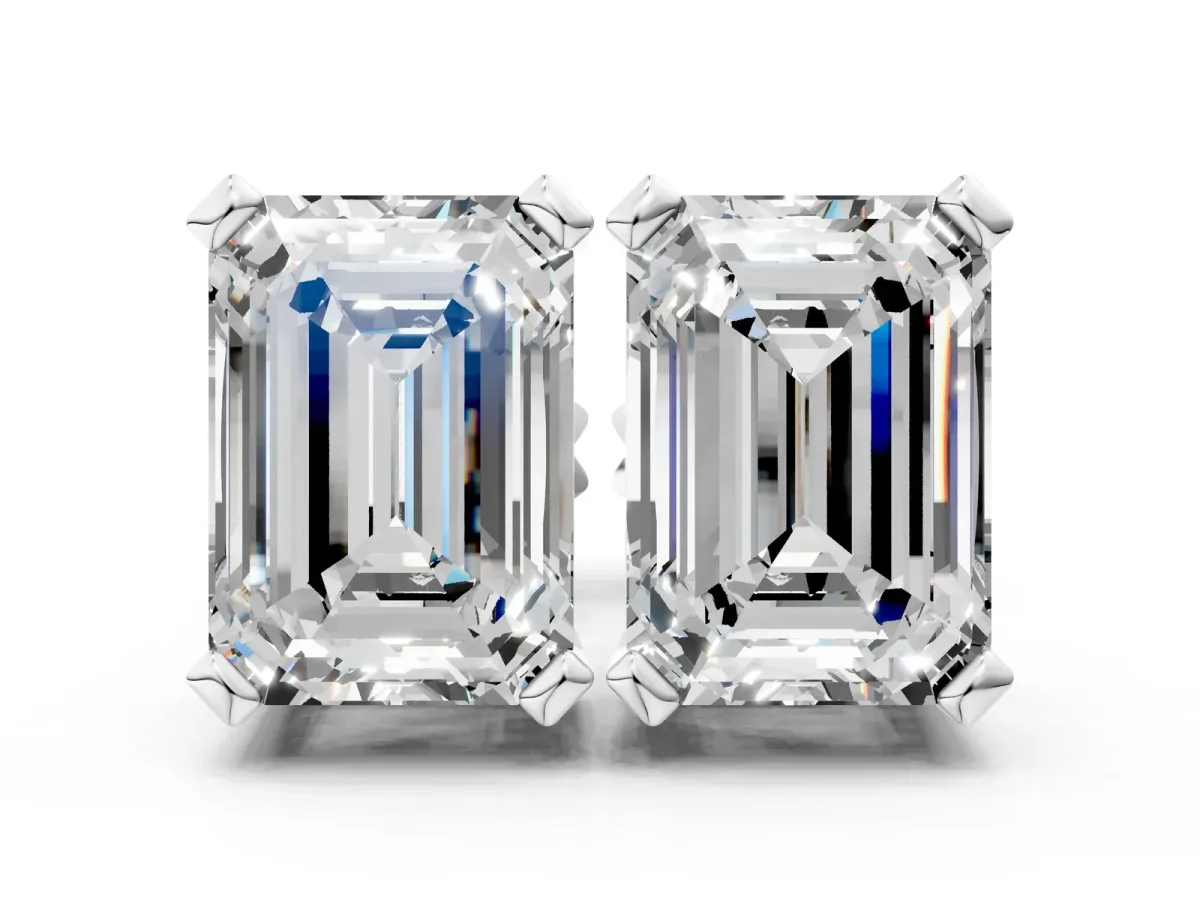 Emerald Cut Diamond Stud Earrings Platinum