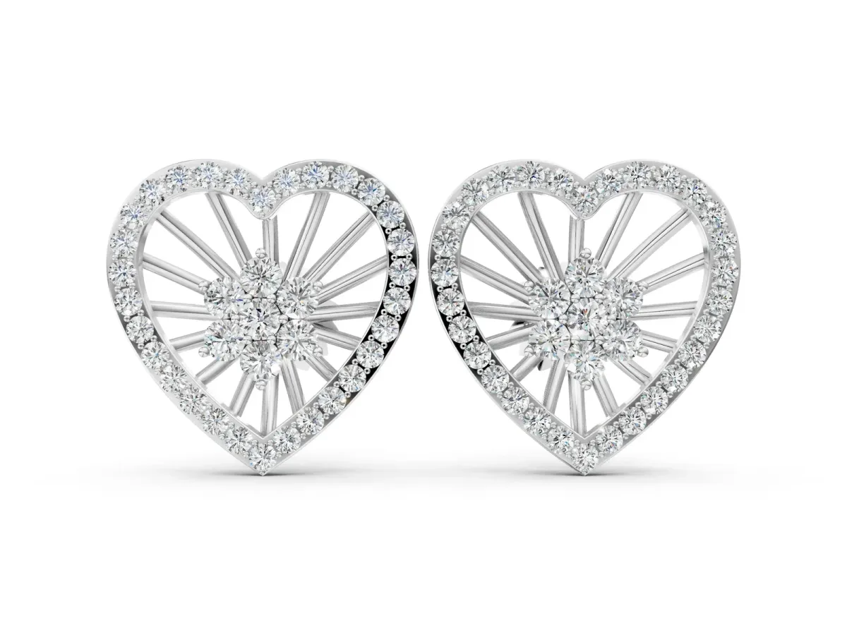 Round Diamond Open Heart Cluster Stud Earrings Platinum