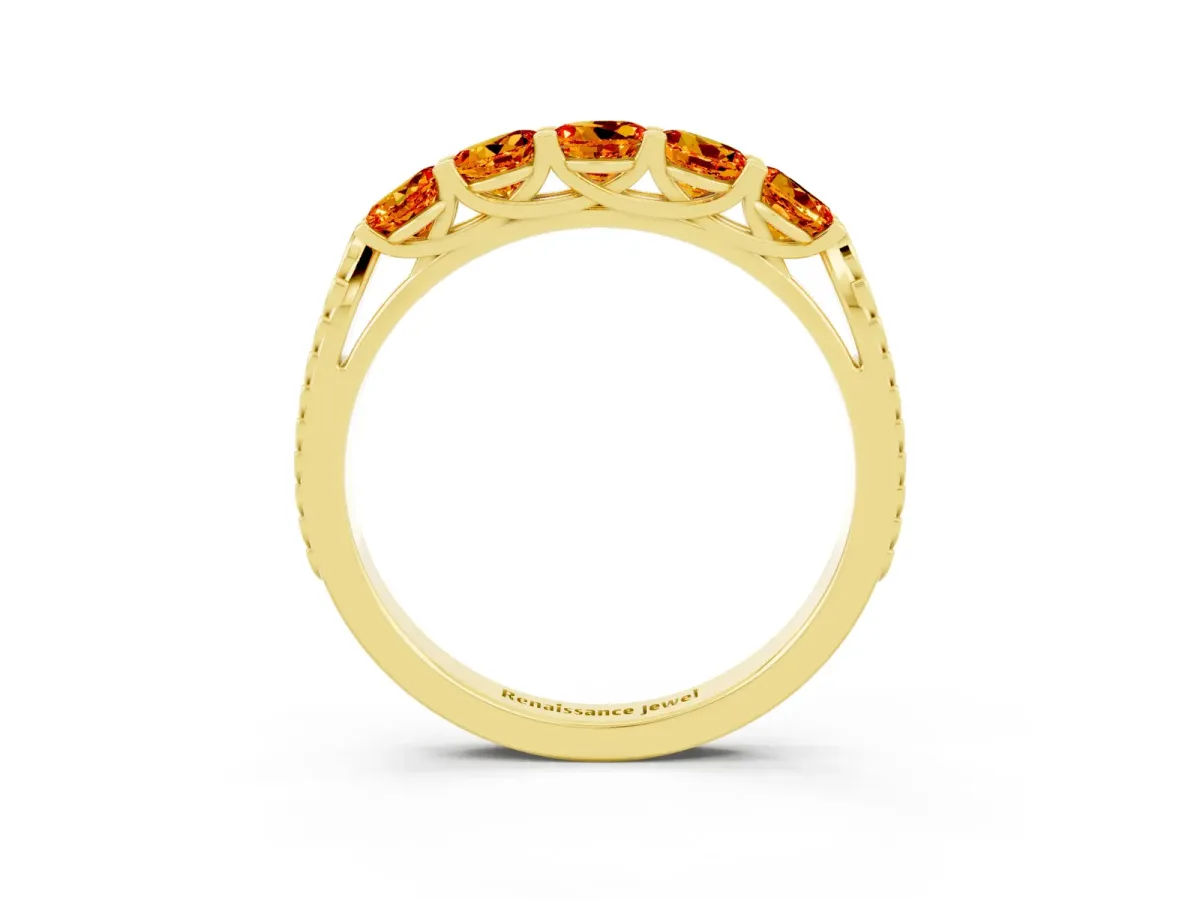 Five-Stone Round Citrine Prong-Set Band Yellow gold