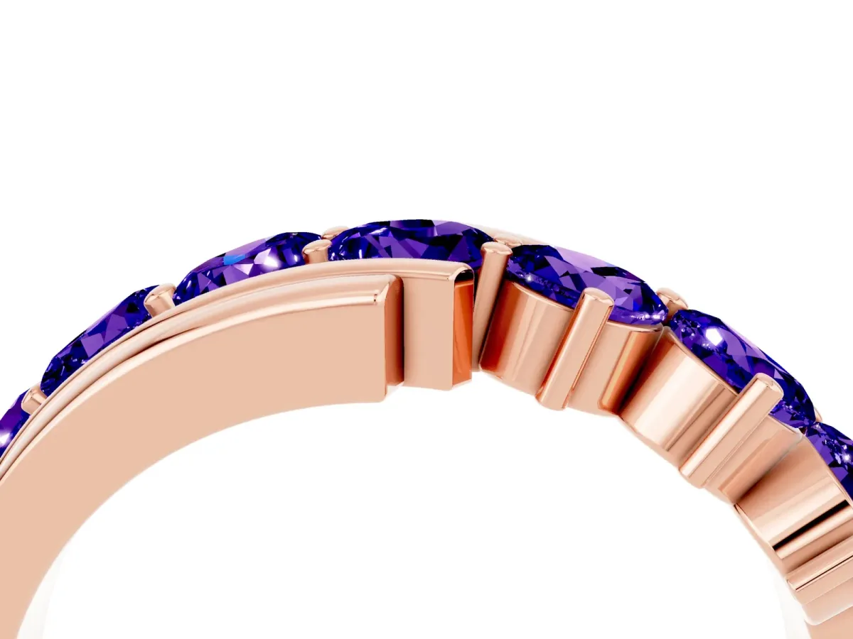 Round Tanzanite Wave Band with Channel and Shared Prong Setting Rose gold