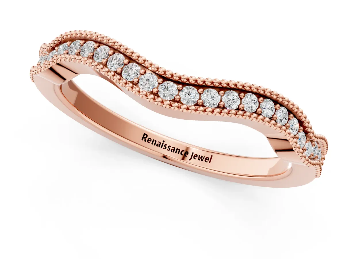 Pavé Round Diamond Curved Milgrain Band Rose gold