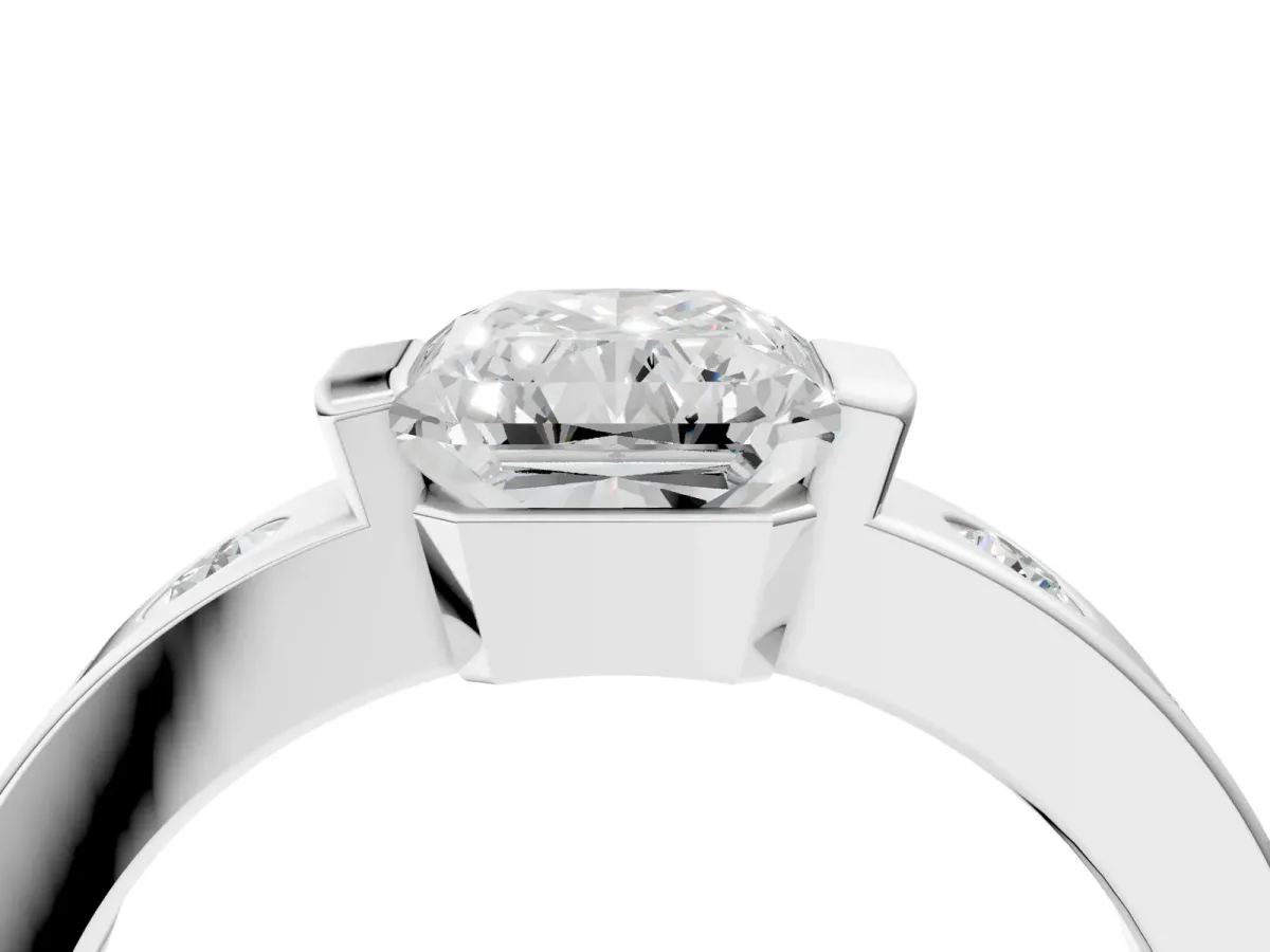 Radiant Cut Brilliant Channel-Set Diamond Ring with Bezel Prong Setting Platinum
