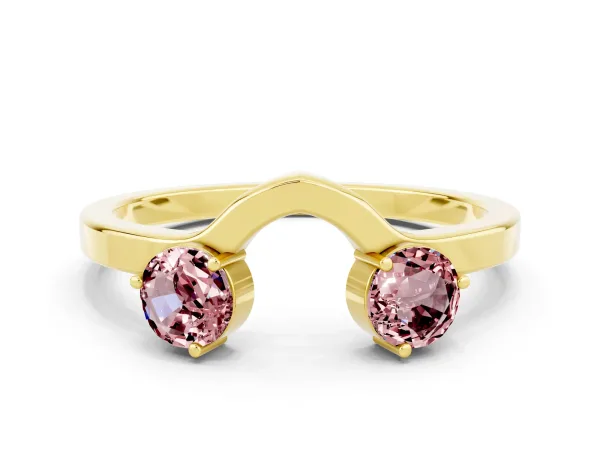 Dual Round Morganite Open Band Ring with Prong Setting Yellow gold